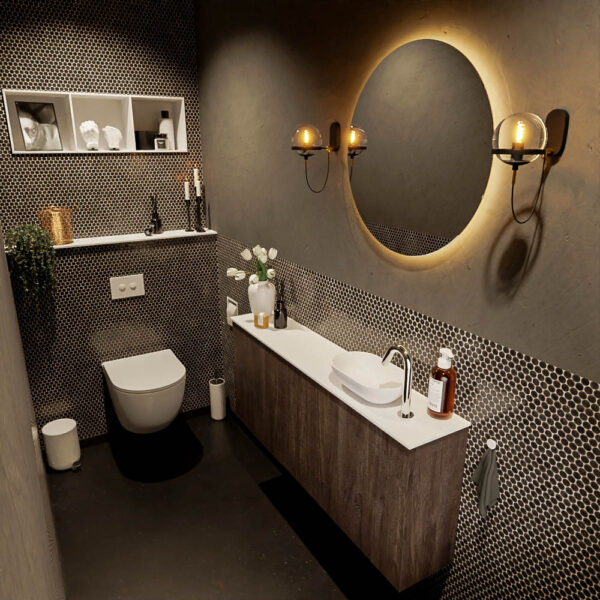 MONDIAZ FOWY toiletmeubel 120cm kleur dark brown. Waskom positie rechts kleur talc | talc. Met 1 kraangat