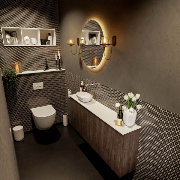 MONDIAZ FOWY toiletmeubel 120cm kleur dark brown. Waskom positie links kleur talc | talc. Zonder kraangat