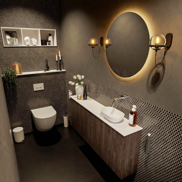 MONDIAZ FOWY toiletmeubel 120cm kleur dark brown. Waskom positie rechts kleur talc | talc. Zonder kraangat