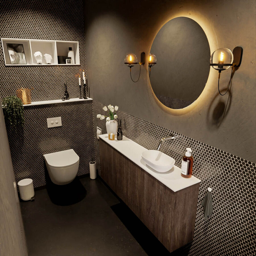 MONDIAZ FOWY toiletmeubel 120cm kleur dark brown. Waskom positie rechts kleur talc | talc. Zonder kraangat
