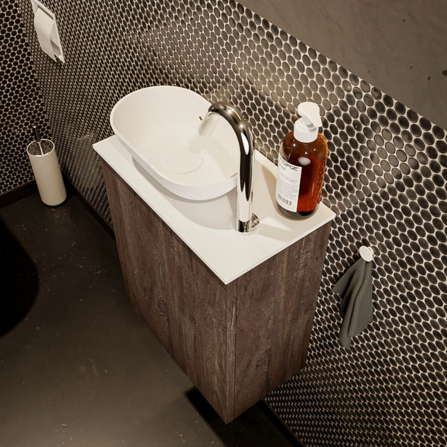 MONDIAZ FOWY toiletmeubel 40cm kleur dark brown. Waskom positie links kleur talc | talc. Met 1 kraangat - Afbeelding 3