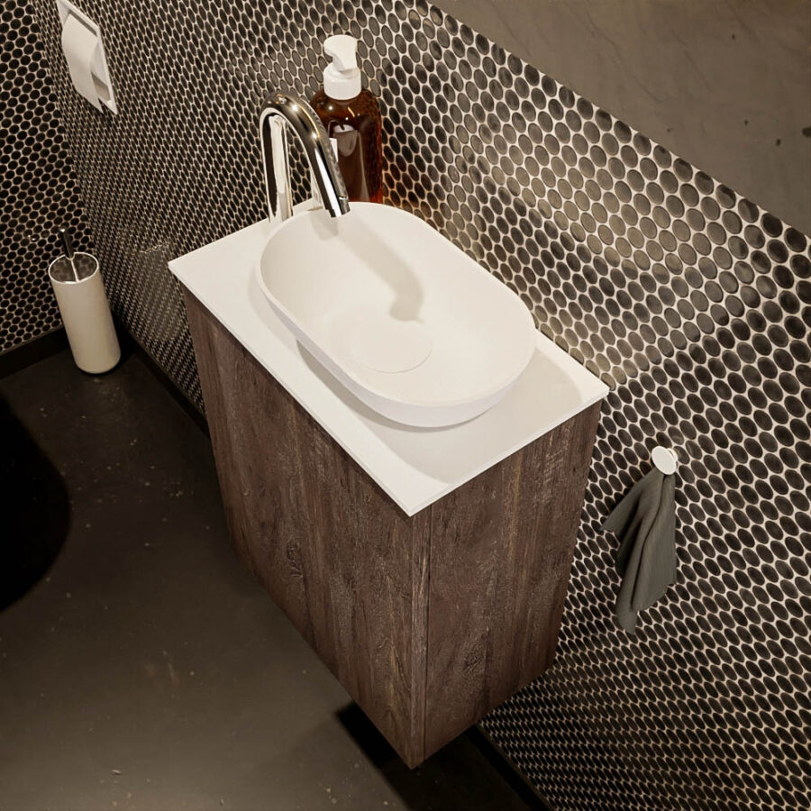 MONDIAZ FOWY toiletmeubel 40cm kleur dark brown. Waskom positie rechts kleur talc | talc. Met 1 kraangat - Afbeelding 3