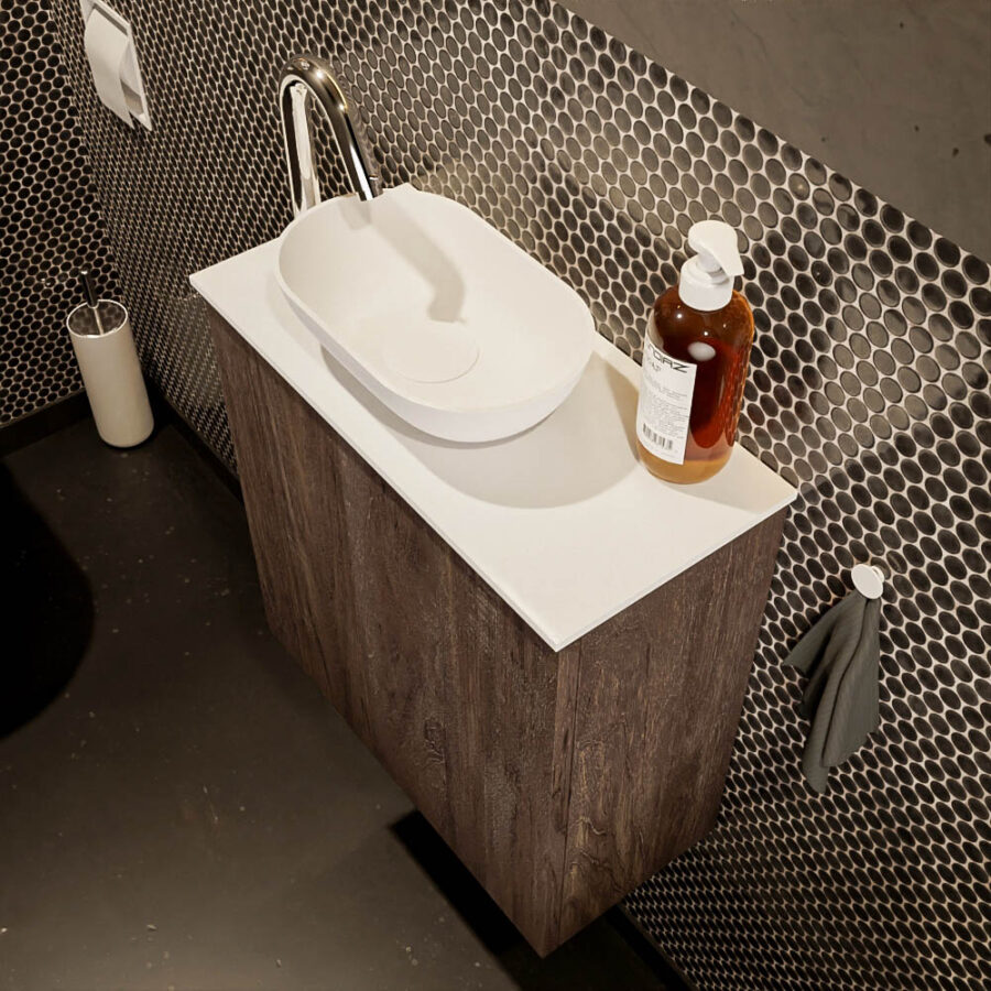 MONDIAZ FOWY toiletmeubel 50cm kleur dark brown. Waskom positie links kleur talc | talc. Met 1 kraangat - Afbeelding 3