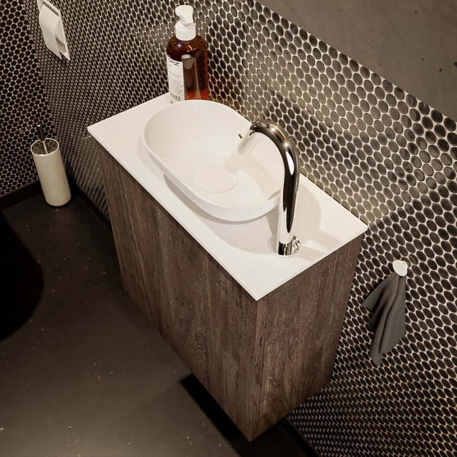 MONDIAZ FOWY toiletmeubel 50cm kleur dark brown. Waskom positie rechts kleur talc | talc. Met 1 kraangat - Afbeelding 3