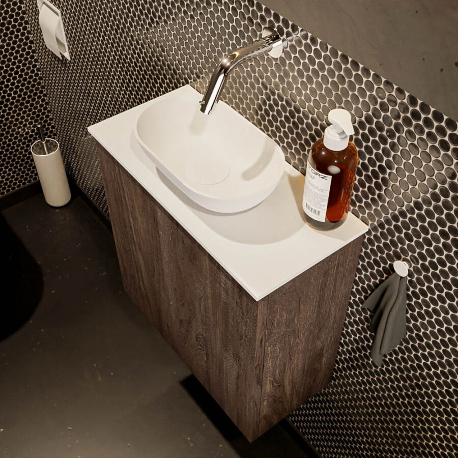 MONDIAZ FOWY toiletmeubel 50cm kleur dark brown. Waskom positie midden kleur talc | talc. Zonder kraangat - Afbeelding 3