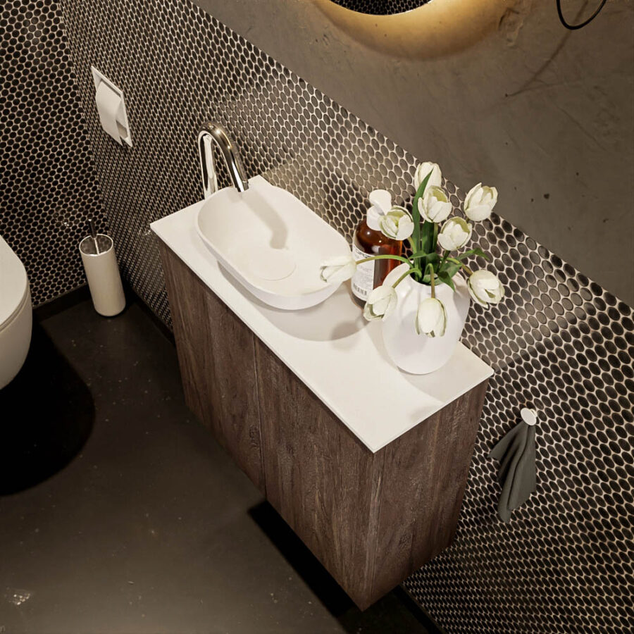 MONDIAZ FOWY toiletmeubel 60cm kleur dark brown. Waskom positie links kleur talc | talc. Met 1 kraangat - Afbeelding 3