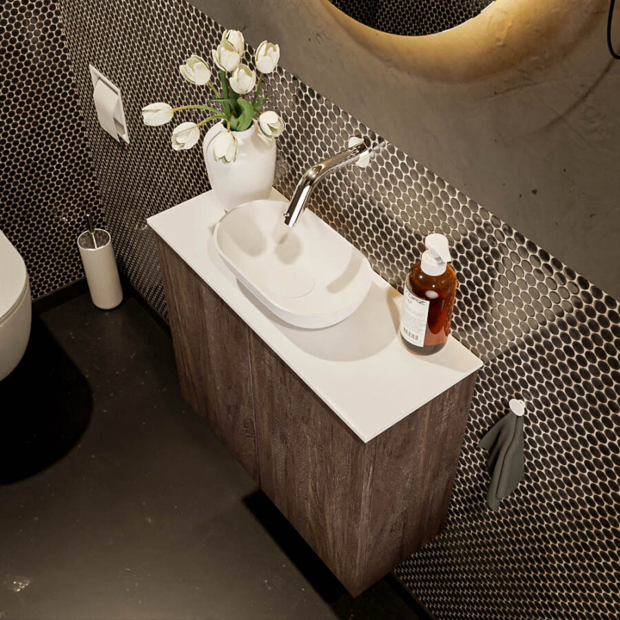 MONDIAZ FOWY toiletmeubel 60cm kleur dark brown. Waskom positie midden kleur talc | talc. Zonder kraangat - Afbeelding 3