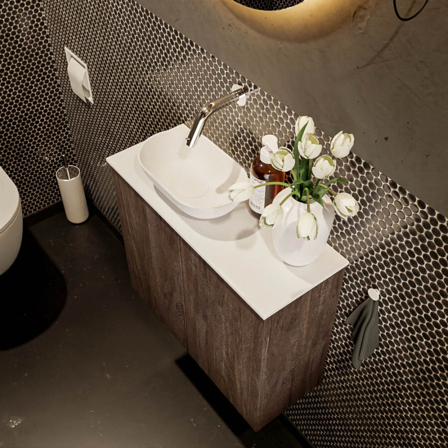 MONDIAZ FOWY toiletmeubel 60cm kleur dark brown. Waskom positie links kleur talc | talc. Zonder kraangat - Afbeelding 3