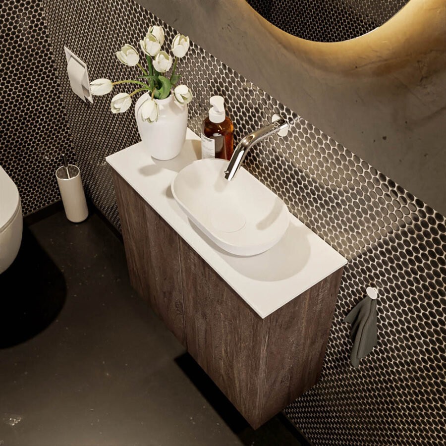 MONDIAZ FOWY toiletmeubel 60cm kleur dark brown. Waskom positie rechts kleur talc | talc. Zonder kraangat - Afbeelding 3