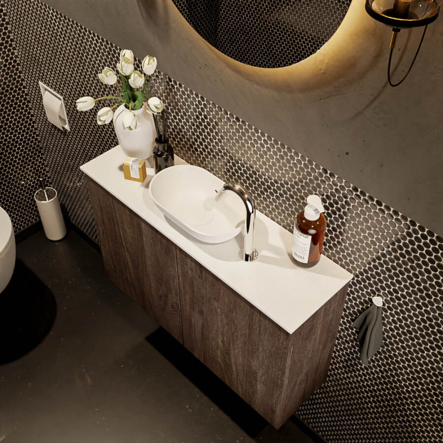 MONDIAZ FOWY toiletmeubel 80cm kleur dark brown. Waskom positie midden kleur talc | talc. Met 1 kraangat - Afbeelding 3