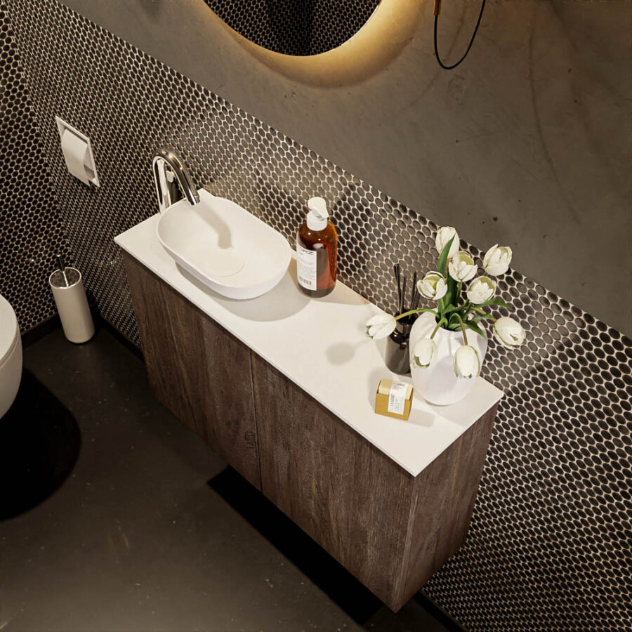 MONDIAZ FOWY toiletmeubel 80cm kleur dark brown. Waskom positie links kleur talc | talc. Met 1 kraangat - Afbeelding 3