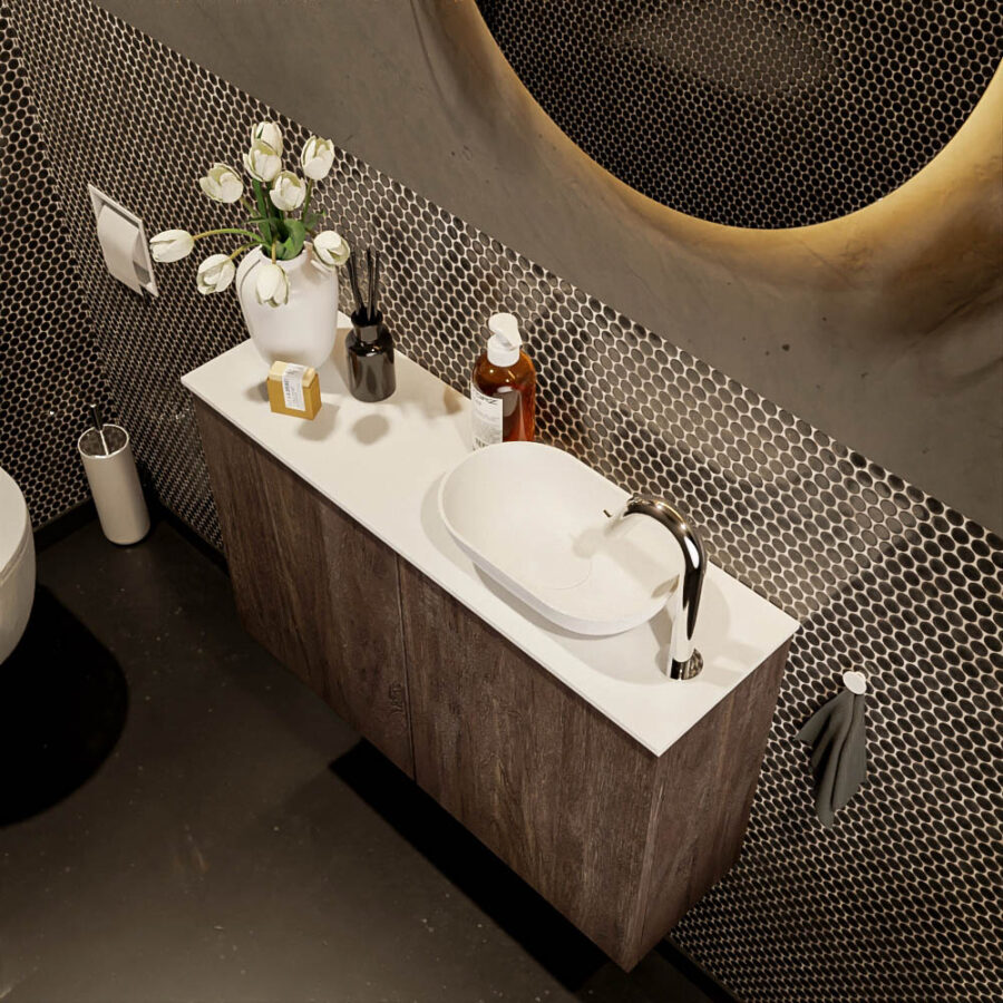 MONDIAZ FOWY toiletmeubel 80cm kleur dark brown. Waskom positie rechts kleur talc | talc. Met 1 kraangat - Afbeelding 3
