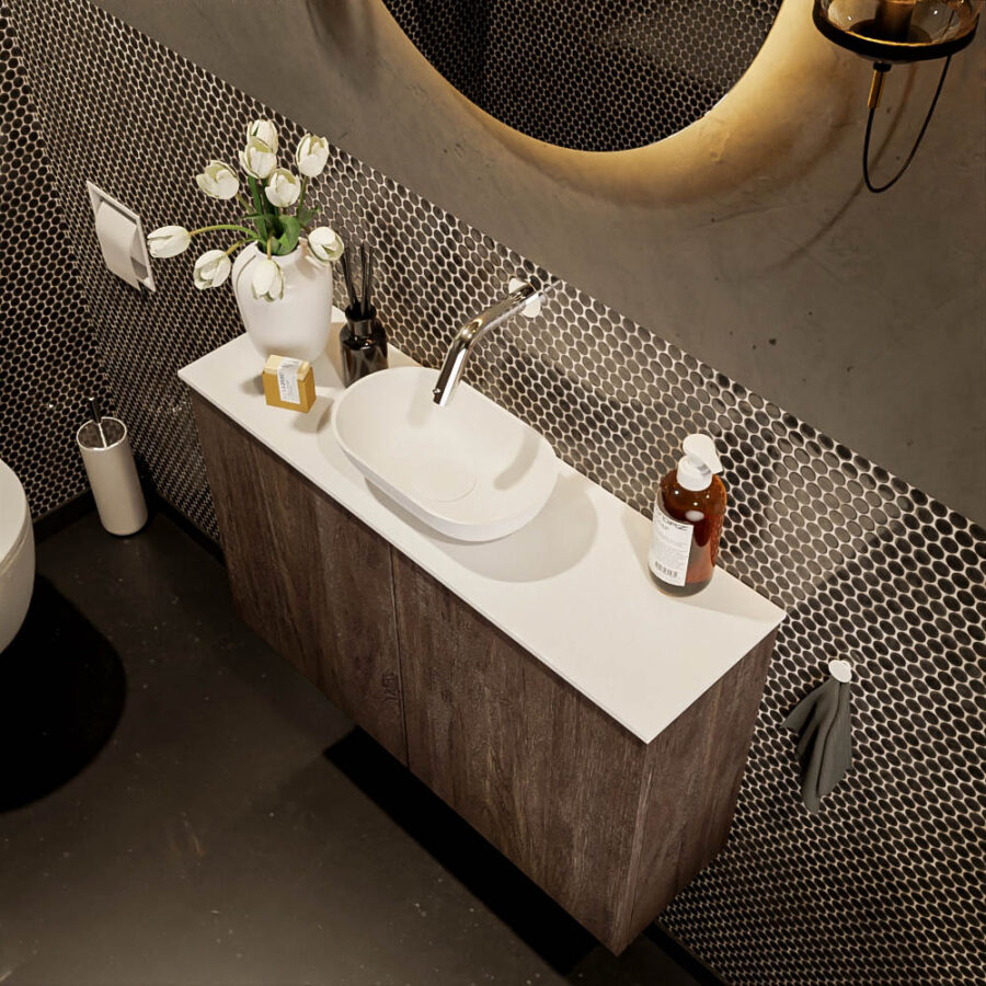 MONDIAZ FOWY toiletmeubel 80cm kleur dark brown. Waskom positie midden kleur talc | talc. Zonder kraangat - Afbeelding 3