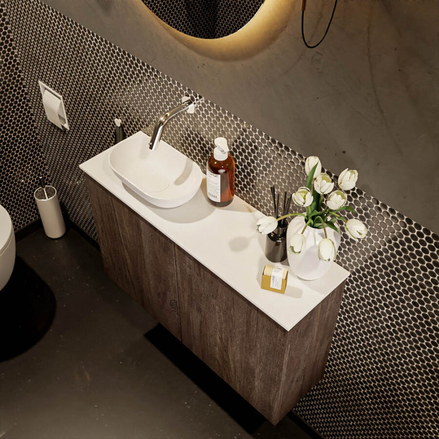 MONDIAZ FOWY toiletmeubel 80cm kleur dark brown. Waskom positie links kleur talc | talc. Zonder kraangat - Afbeelding 3