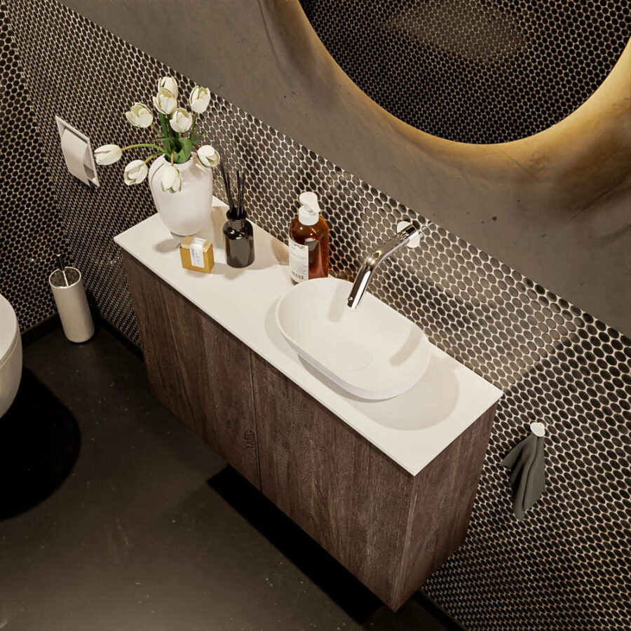 MONDIAZ FOWY toiletmeubel 80cm kleur dark brown. Waskom positie rechts kleur talc | talc. Zonder kraangat - Afbeelding 3