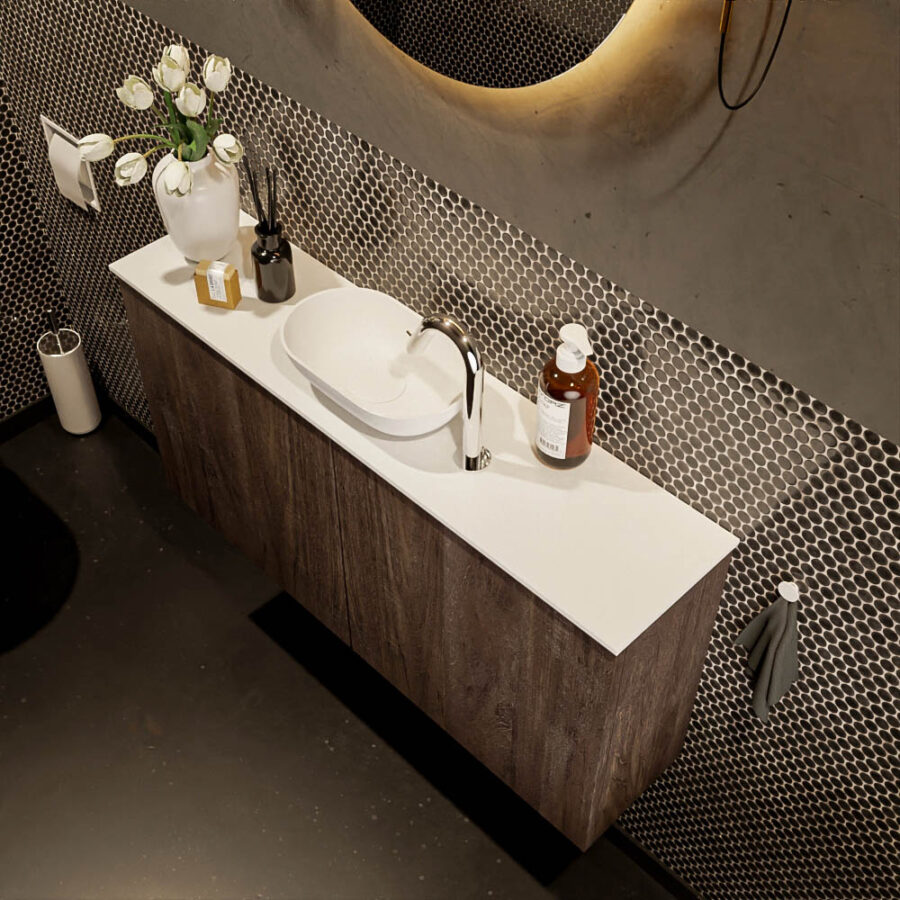 MONDIAZ FOWY toiletmeubel 100cm kleur dark brown. Waskom positie midden kleur talc | talc. Met 1 kraangat - Afbeelding 3