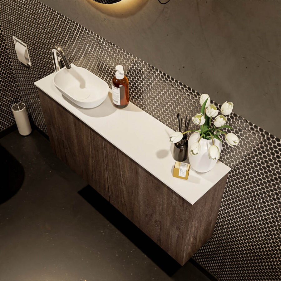 MONDIAZ FOWY toiletmeubel 100cm kleur dark brown. Waskom positie links kleur talc | talc. Met 1 kraangat - Afbeelding 3