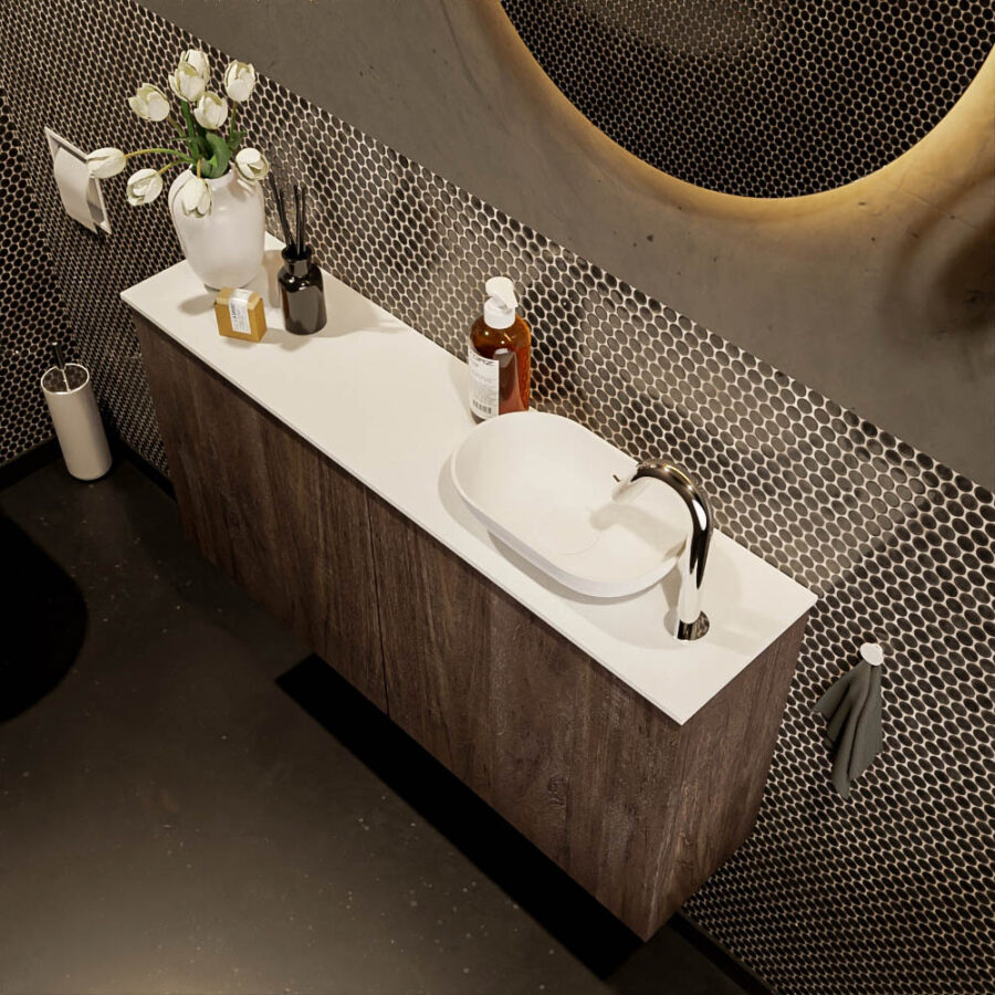 MONDIAZ FOWY toiletmeubel 100cm kleur dark brown. Waskom positie rechts kleur talc | talc. Met 1 kraangat - Afbeelding 3