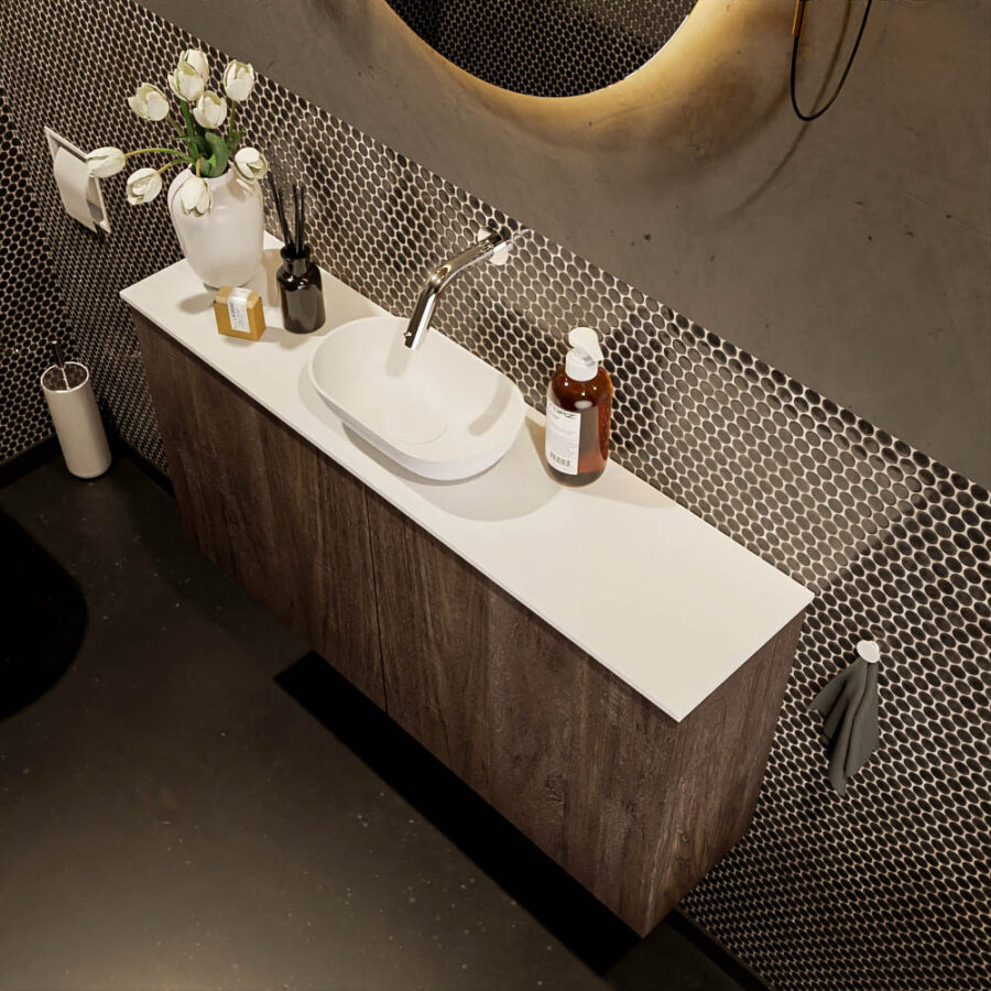 MONDIAZ FOWY toiletmeubel 100cm kleur dark brown. Waskom positie midden kleur talc | talc. Zonder kraangat - Afbeelding 3