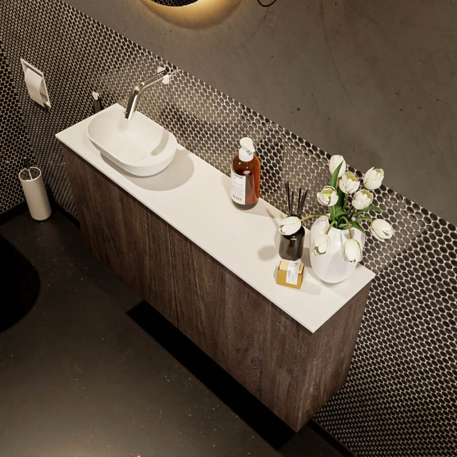 MONDIAZ FOWY toiletmeubel 100cm kleur dark brown. Waskom positie links kleur talc | talc. Zonder kraangat - Afbeelding 3