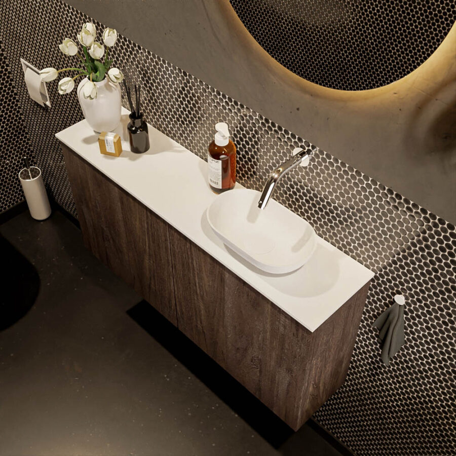 MONDIAZ FOWY toiletmeubel 100cm kleur dark brown. Waskom positie rechts kleur talc | talc. Zonder kraangat - Afbeelding 3