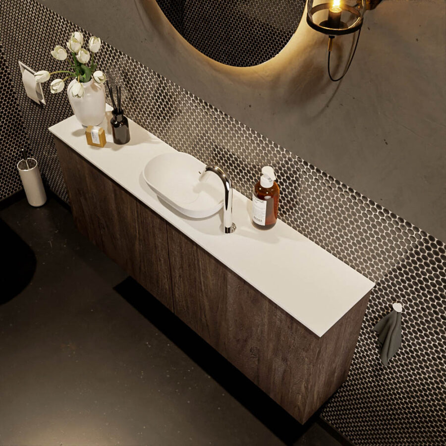 MONDIAZ FOWY toiletmeubel 120cm kleur dark brown. Waskom positie midden kleur talc | talc. Met 1 kraangat - Afbeelding 3