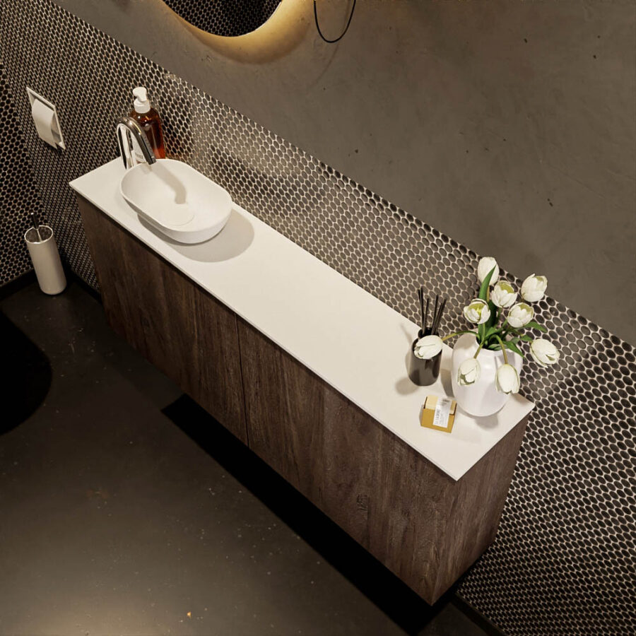 MONDIAZ FOWY toiletmeubel 120cm kleur dark brown. Waskom positie links kleur talc | talc. Met 1 kraangat - Afbeelding 3