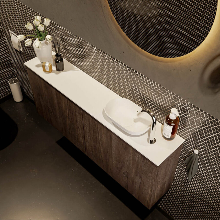 MONDIAZ FOWY toiletmeubel 120cm kleur dark brown. Waskom positie rechts kleur talc | talc. Met 1 kraangat - Afbeelding 3