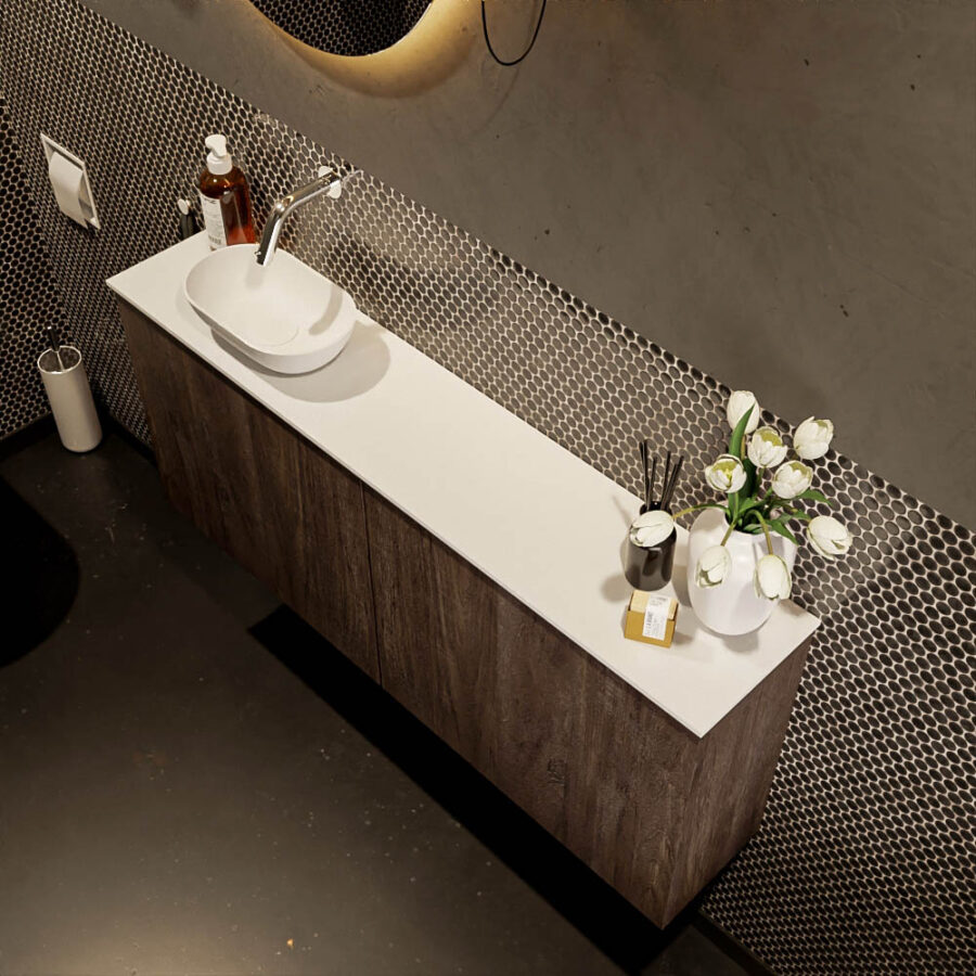 MONDIAZ FOWY toiletmeubel 120cm kleur dark brown. Waskom positie links kleur talc | talc. Zonder kraangat - Afbeelding 3