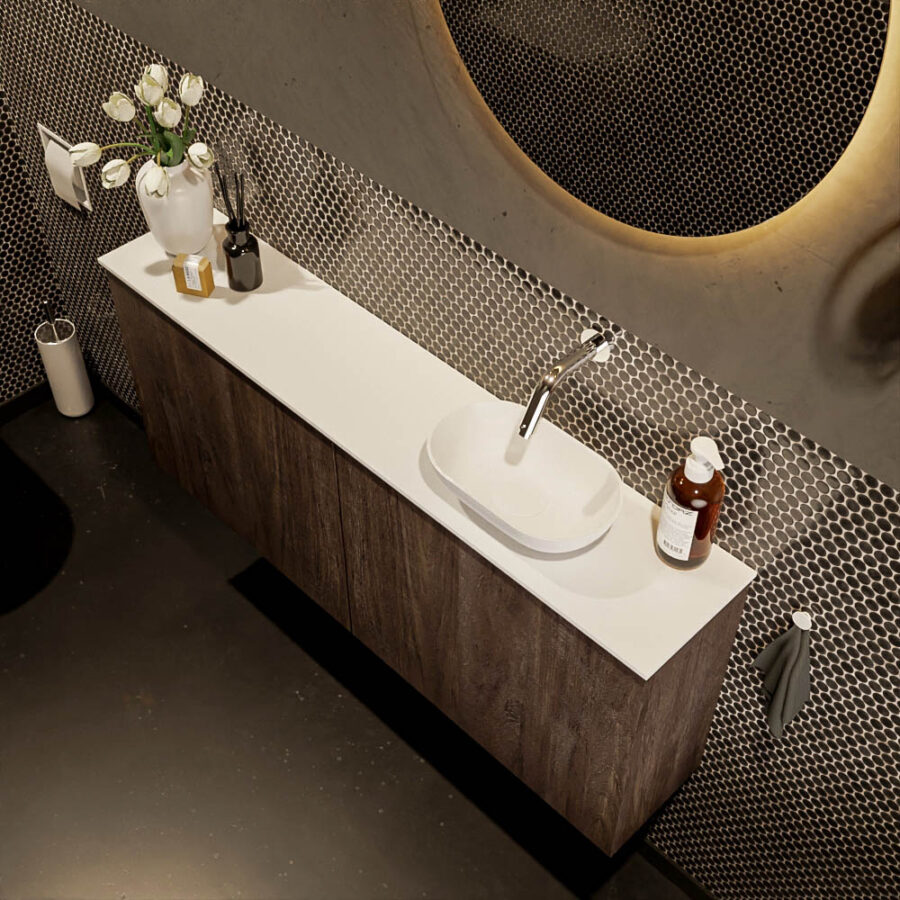MONDIAZ FOWY toiletmeubel 120cm kleur dark brown. Waskom positie rechts kleur talc | talc. Zonder kraangat - Afbeelding 3