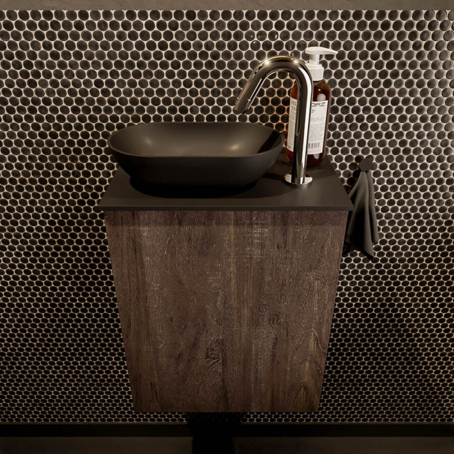 MONDIAZ FOWY toiletmeubel 40cm kleur dark brown. Waskom positie links kleur urban | urban. Met 1 kraangat - Afbeelding 2