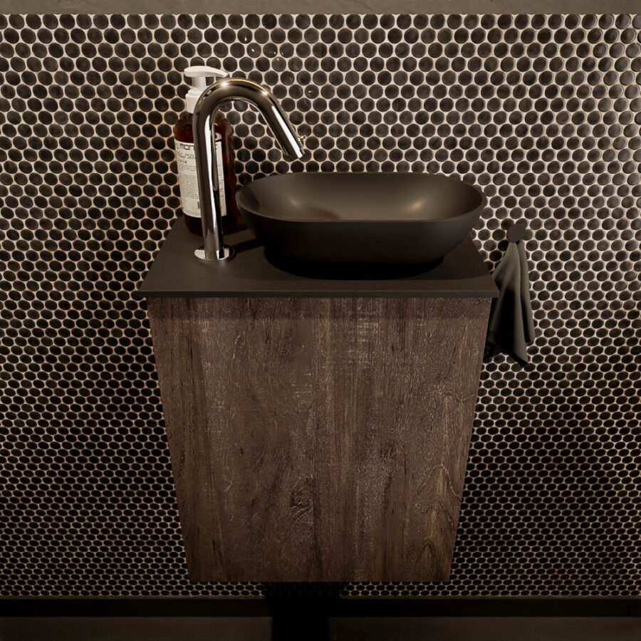 MONDIAZ FOWY toiletmeubel 40cm kleur dark brown. Waskom positie rechts kleur urban | urban. Met 1 kraangat - Afbeelding 2