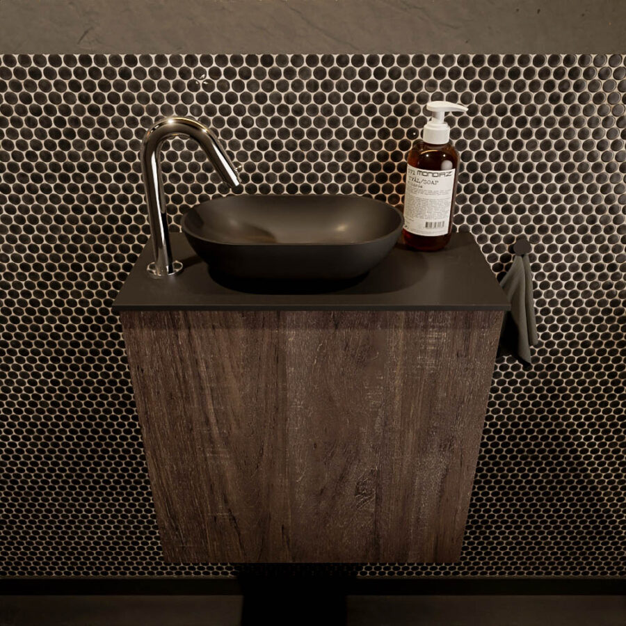 MONDIAZ FOWY toiletmeubel 50cm kleur dark brown. Waskom positie links kleur urban | urban. Met 1 kraangat - Afbeelding 2