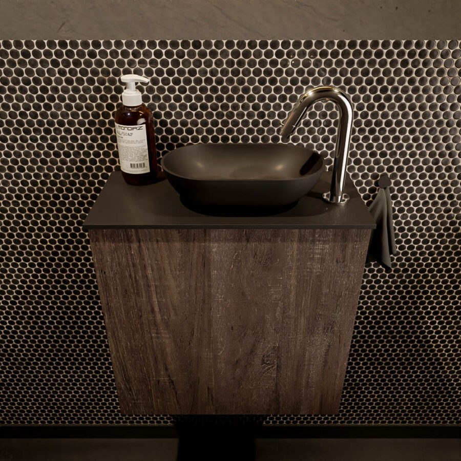 MONDIAZ FOWY toiletmeubel 50cm kleur dark brown. Waskom positie rechts kleur urban | urban. Met 1 kraangat - Afbeelding 2