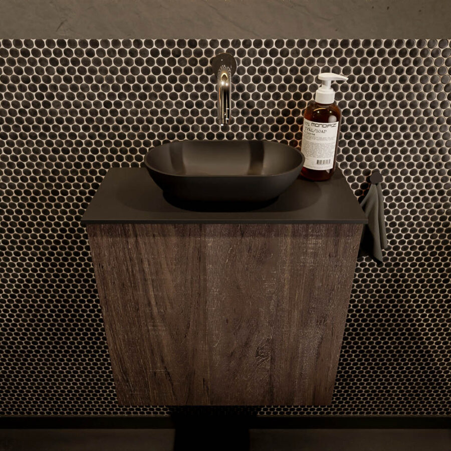 MONDIAZ FOWY toiletmeubel 50cm kleur dark brown. Waskom positie midden kleur urban | urban. Zonder kraangat - Afbeelding 2