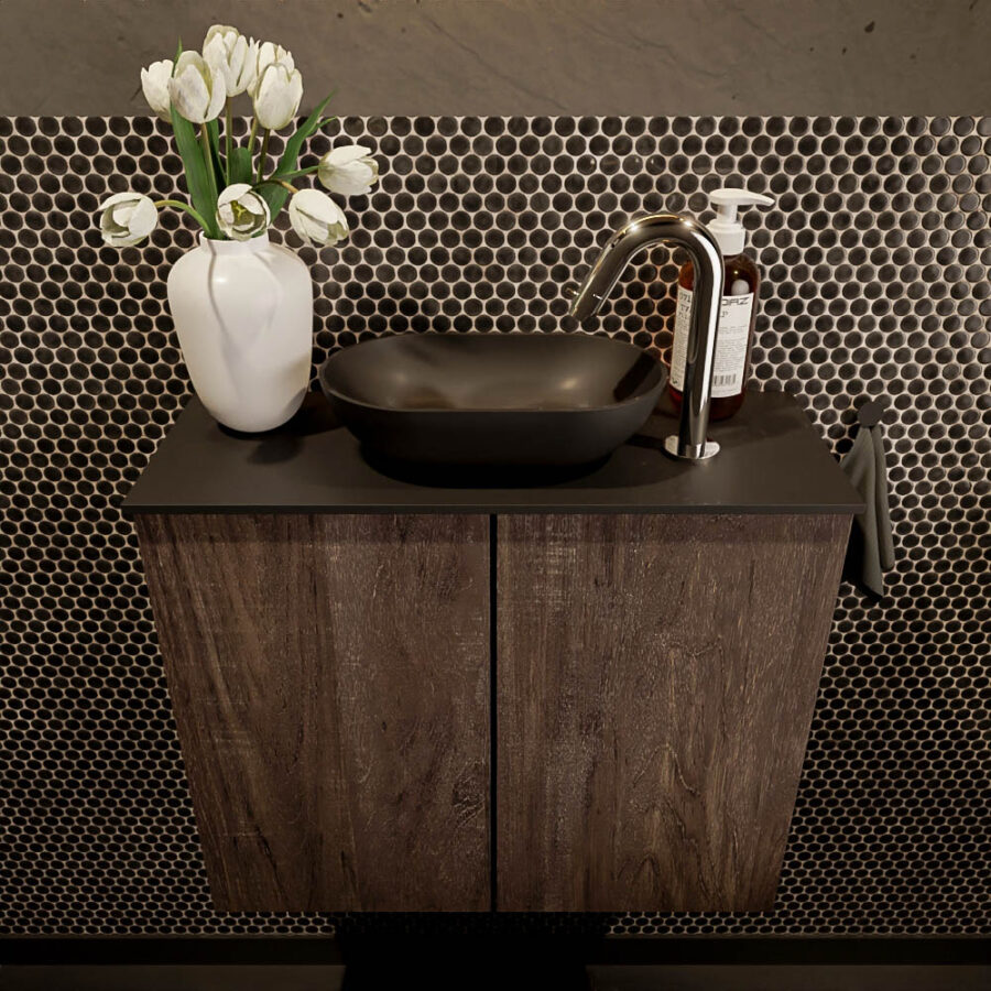MONDIAZ FOWY toiletmeubel 60cm kleur dark brown. Waskom positie midden kleur urban | urban. Met 1 kraangat - Afbeelding 2