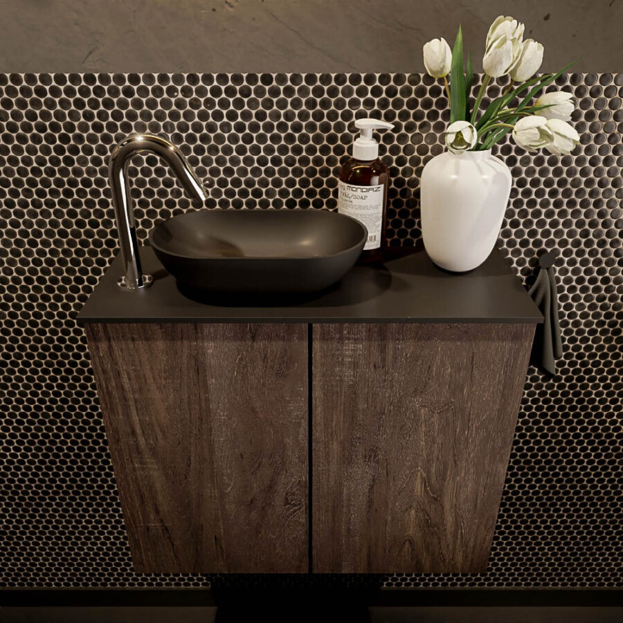 MONDIAZ FOWY toiletmeubel 60cm kleur dark brown. Waskom positie links kleur urban | urban. Met 1 kraangat - Afbeelding 2