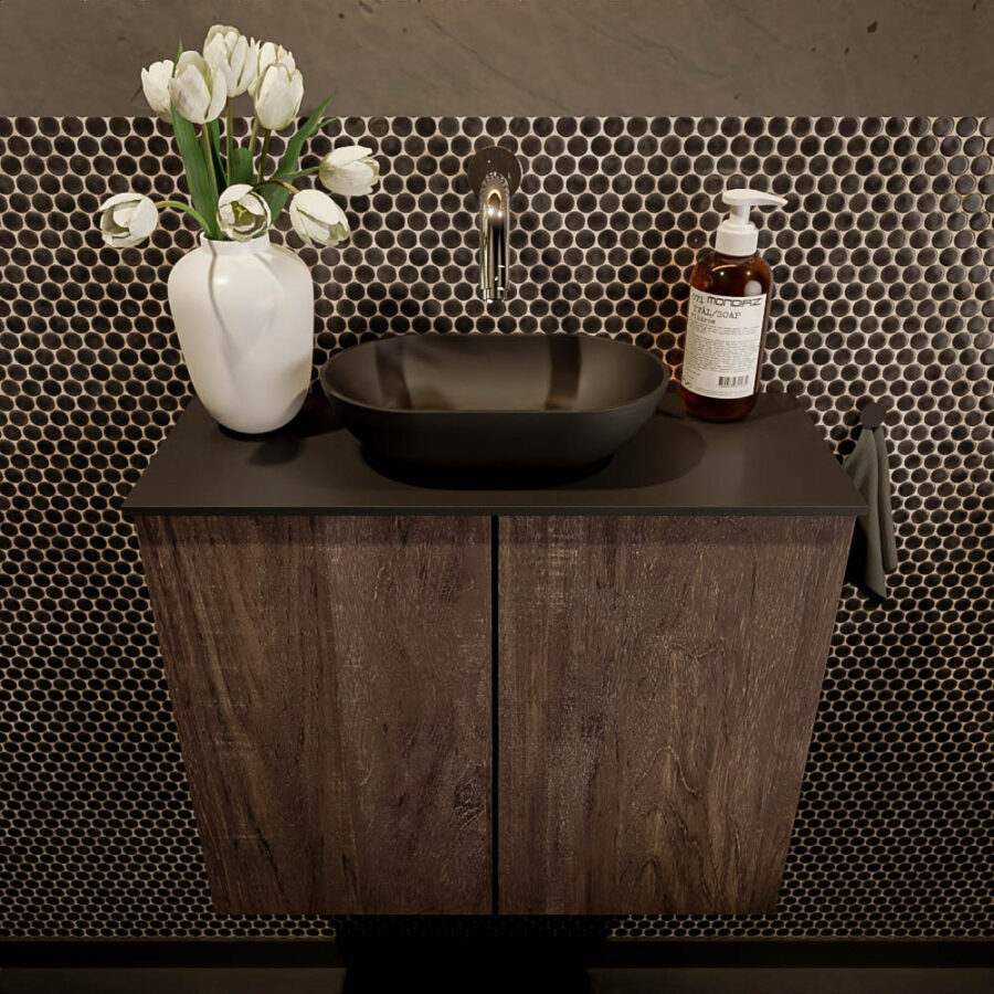 MONDIAZ FOWY toiletmeubel 60cm kleur dark brown. Waskom positie midden kleur urban | urban. Zonder kraangat - Afbeelding 2