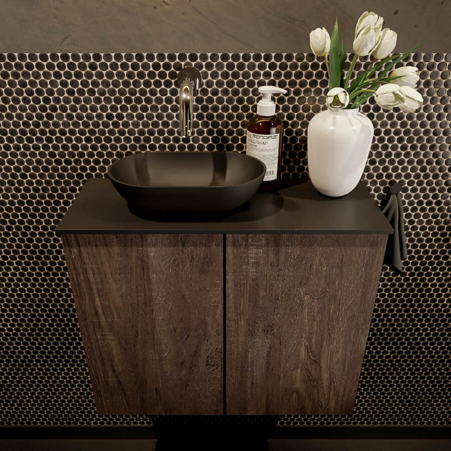 MONDIAZ FOWY toiletmeubel 60cm kleur dark brown. Waskom positie links kleur urban | urban. Zonder kraangat - Afbeelding 2