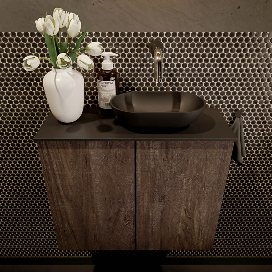 MONDIAZ FOWY toiletmeubel 60cm kleur dark brown. Waskom positie rechts kleur urban | urban. Zonder kraangat - Afbeelding 2