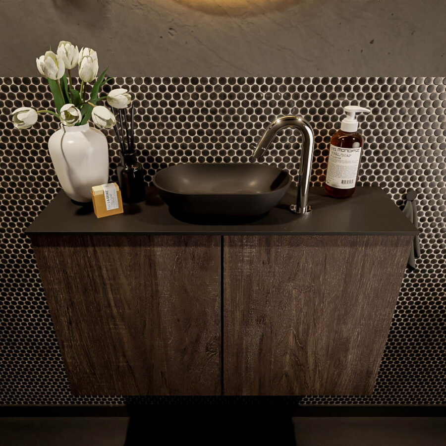 MONDIAZ FOWY toiletmeubel 80cm kleur dark brown. Waskom positie midden kleur urban | urban. Met 1 kraangat - Afbeelding 2