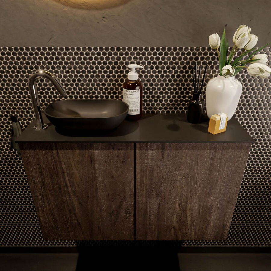 MONDIAZ FOWY toiletmeubel 80cm kleur dark brown. Waskom positie links kleur urban | urban. Met 1 kraangat - Afbeelding 2