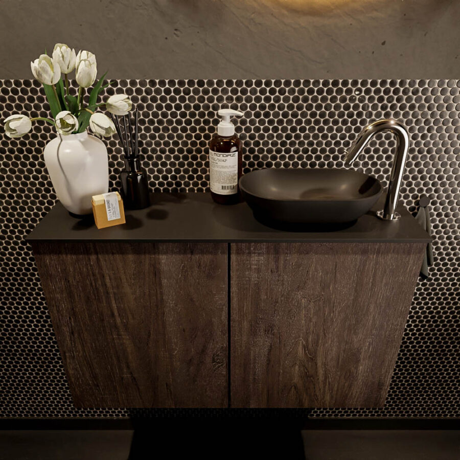 MONDIAZ FOWY toiletmeubel 80cm kleur dark brown. Waskom positie rechts kleur urban | urban. Met 1 kraangat - Afbeelding 2