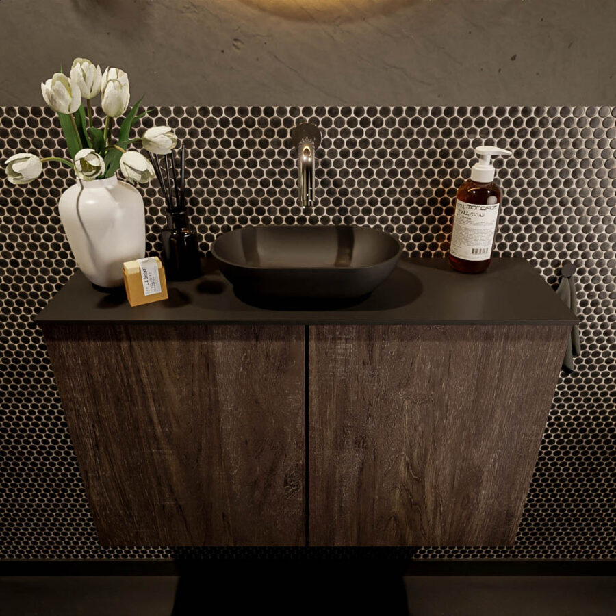 MONDIAZ FOWY toiletmeubel 80cm kleur dark brown. Waskom positie midden kleur urban | urban. Zonder kraangat - Afbeelding 2