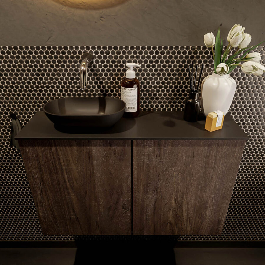 MONDIAZ FOWY toiletmeubel 80cm kleur dark brown. Waskom positie links kleur urban | urban. Zonder kraangat - Afbeelding 2