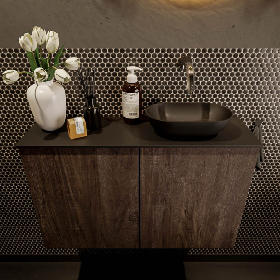 MONDIAZ FOWY toiletmeubel 80cm kleur dark brown. Waskom positie rechts kleur urban | urban. Zonder kraangat - Afbeelding 2