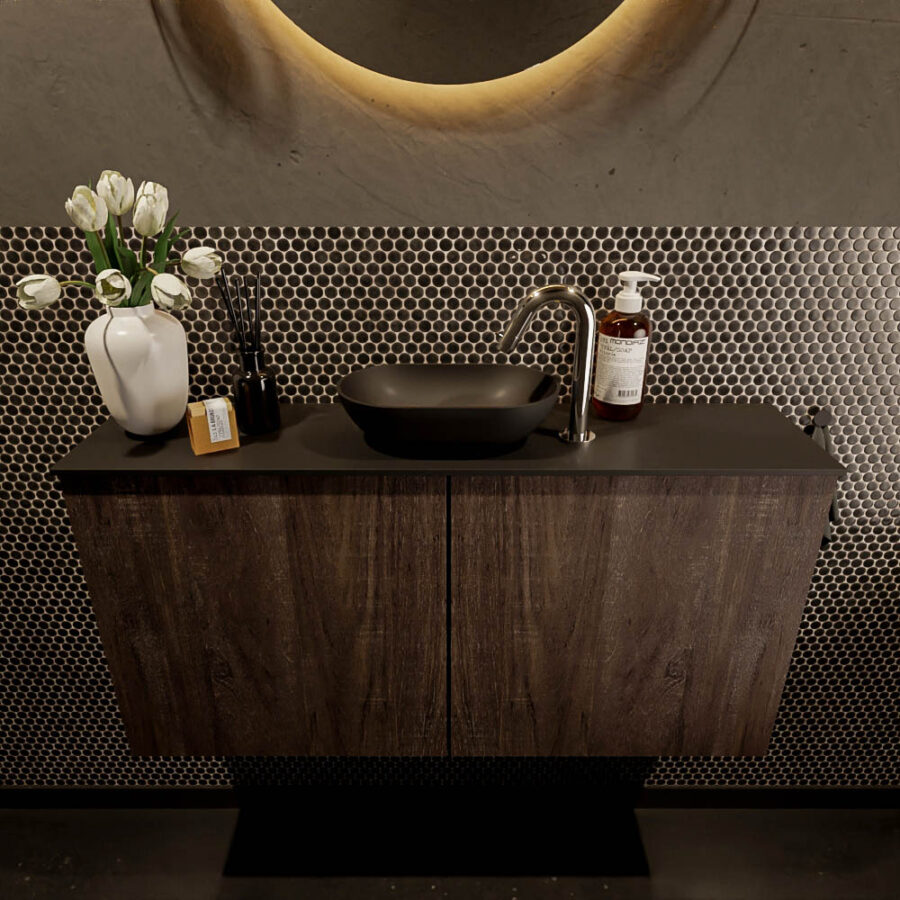 MONDIAZ FOWY toiletmeubel 100cm kleur dark brown. Waskom positie midden kleur urban | urban. Met 1 kraangat - Afbeelding 2
