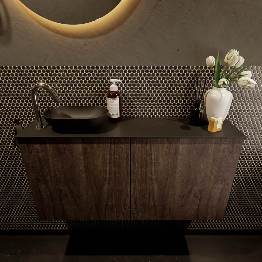 MONDIAZ FOWY toiletmeubel 100cm kleur dark brown. Waskom positie links kleur urban | urban. Met 1 kraangat - Afbeelding 2