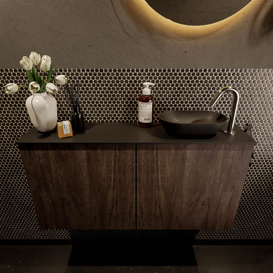 MONDIAZ FOWY toiletmeubel 100cm kleur dark brown. Waskom positie rechts kleur urban | urban. Met 1 kraangat - Afbeelding 2