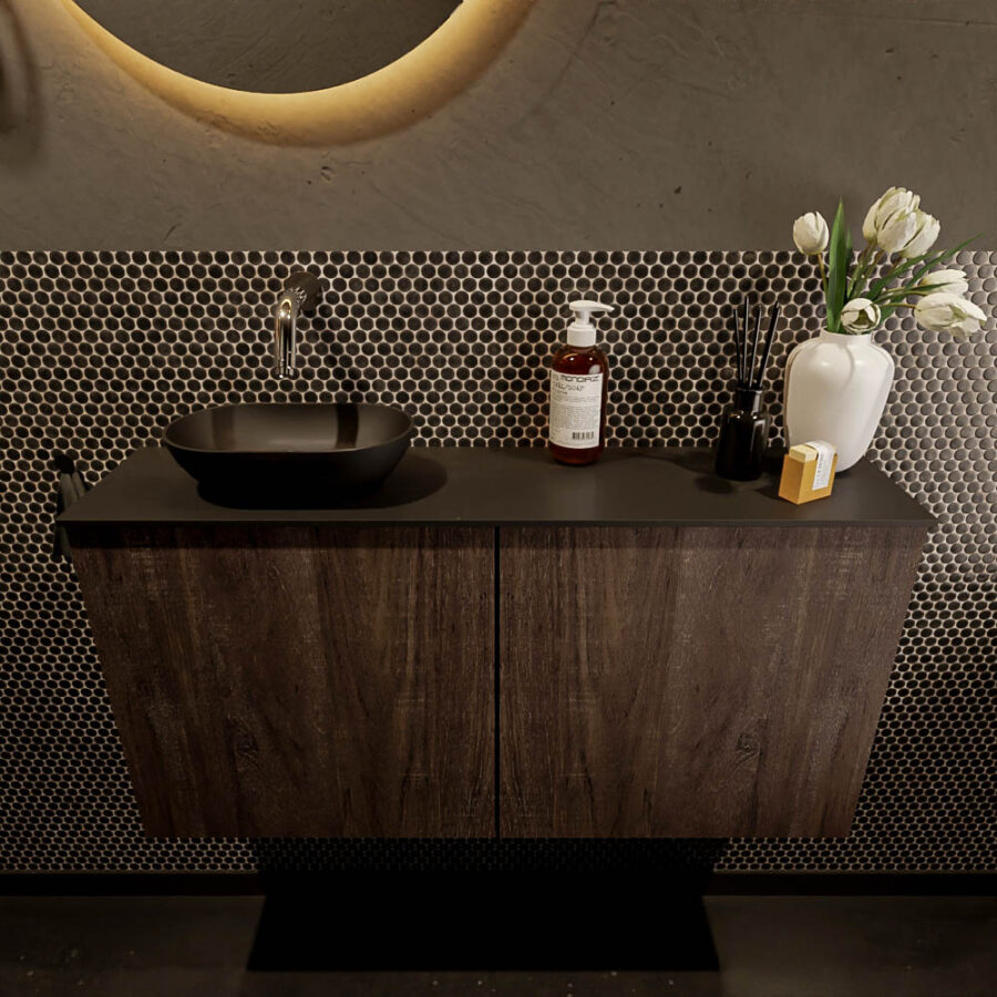 MONDIAZ FOWY toiletmeubel 100cm kleur dark brown. Waskom positie links kleur urban | urban. Zonder kraangat - Afbeelding 2